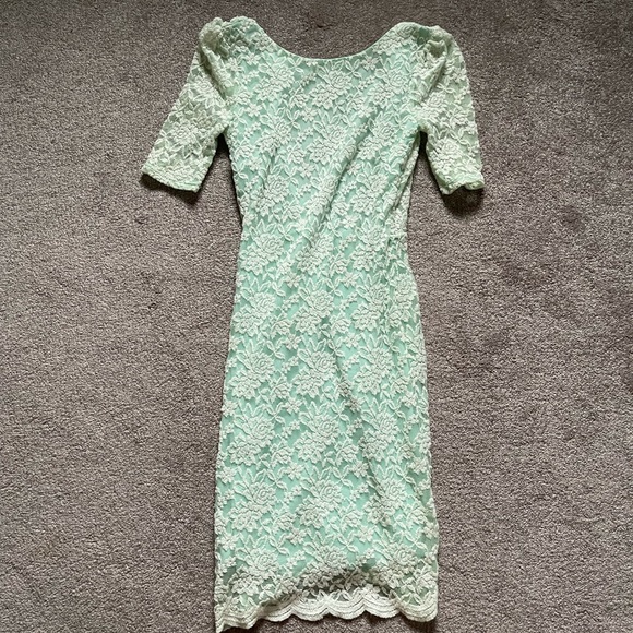 Mint Green & Cream Lace Mini Formal Dress - Picture 4 of 7